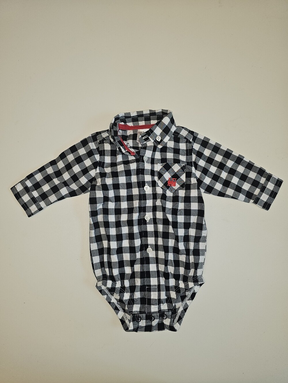 EUC | 3 Months | Carter’s | Black White Gingham Train Bodysuit